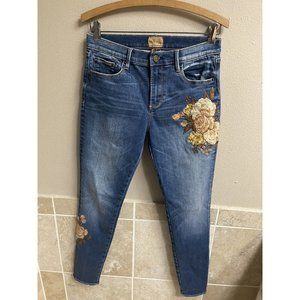 Driftwood Jackie Floral Embroidered Skinny Jeans Womens Denim Sz 28 Mediun Wash